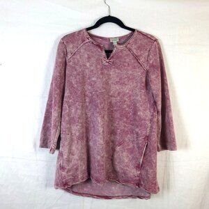 LOGO Lounge S Shirt Dark Pink 3/4 Sleeve V Neck Pullover Stretch Casual Top